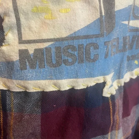 Handmade Upcycled Grunge MTV 90s Plaid Flannel Cropped Button Up Shirt Red Small - Picture 4 of 8